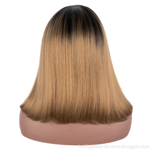 14 inches classic brown High Temperature Resistant synthetic wig wholesale Silky straight bob short wave headband wig for woman